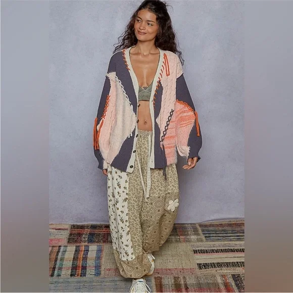 POL NEW Stitch Color Block Knit Cardigan Size L - Picture 7 of 10